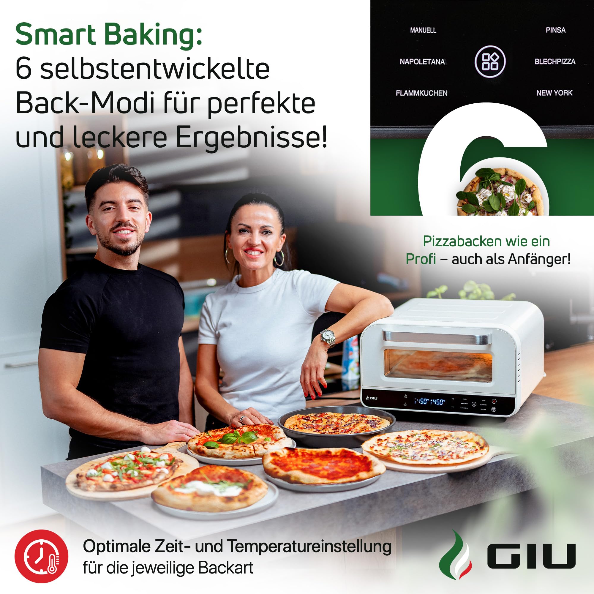 Elektrischer Pizzaofen - Starker Elektro-Ofen fรผr neapolitanische Pizza | Backofen, Pizzaofen, elektrisch, Electric Oven | รber 400 Grad FusionHeat-Tech | Genieรe Steinofen-Geschmack Zuhause | GIU