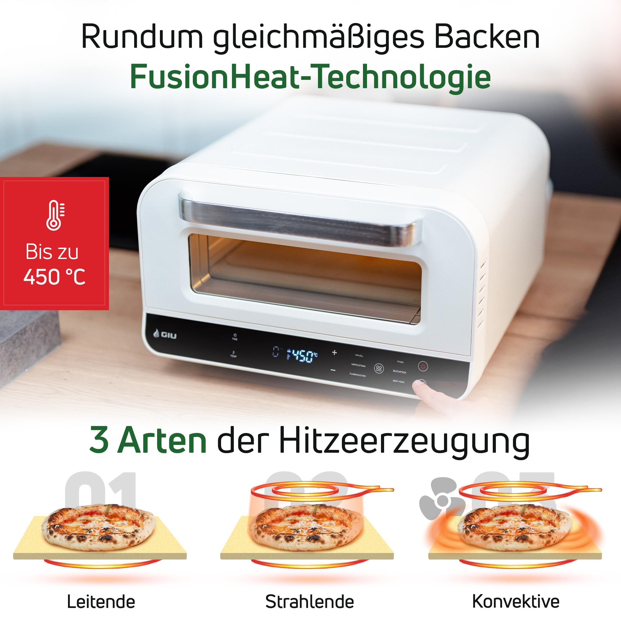 Elektrischer Pizzaofen - Starker Elektro-Ofen fรผr neapolitanische Pizza | Backofen, Pizzaofen, elektrisch, Electric Oven | รber 400 Grad FusionHeat-Tech | Genieรe Steinofen-Geschmack Zuhause | GIU