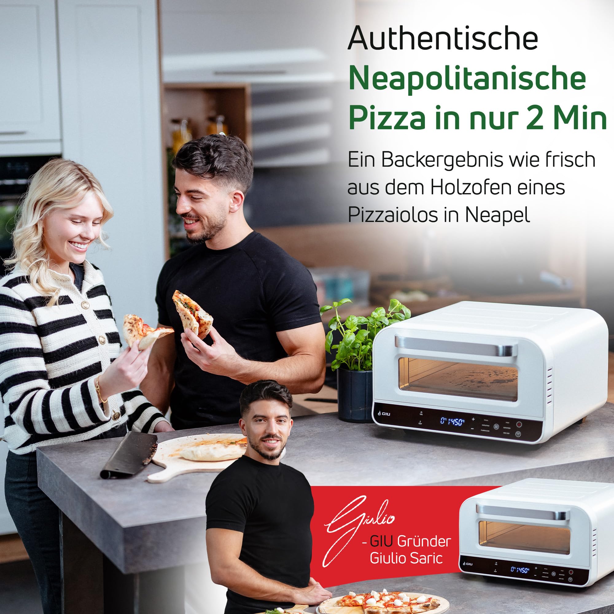 Elektrischer Pizzaofen - Starker Elektro-Ofen fรผr neapolitanische Pizza | Backofen, Pizzaofen, elektrisch, Electric Oven | รber 400 Grad FusionHeat-Tech | Genieรe Steinofen-Geschmack Zuhause | GIU