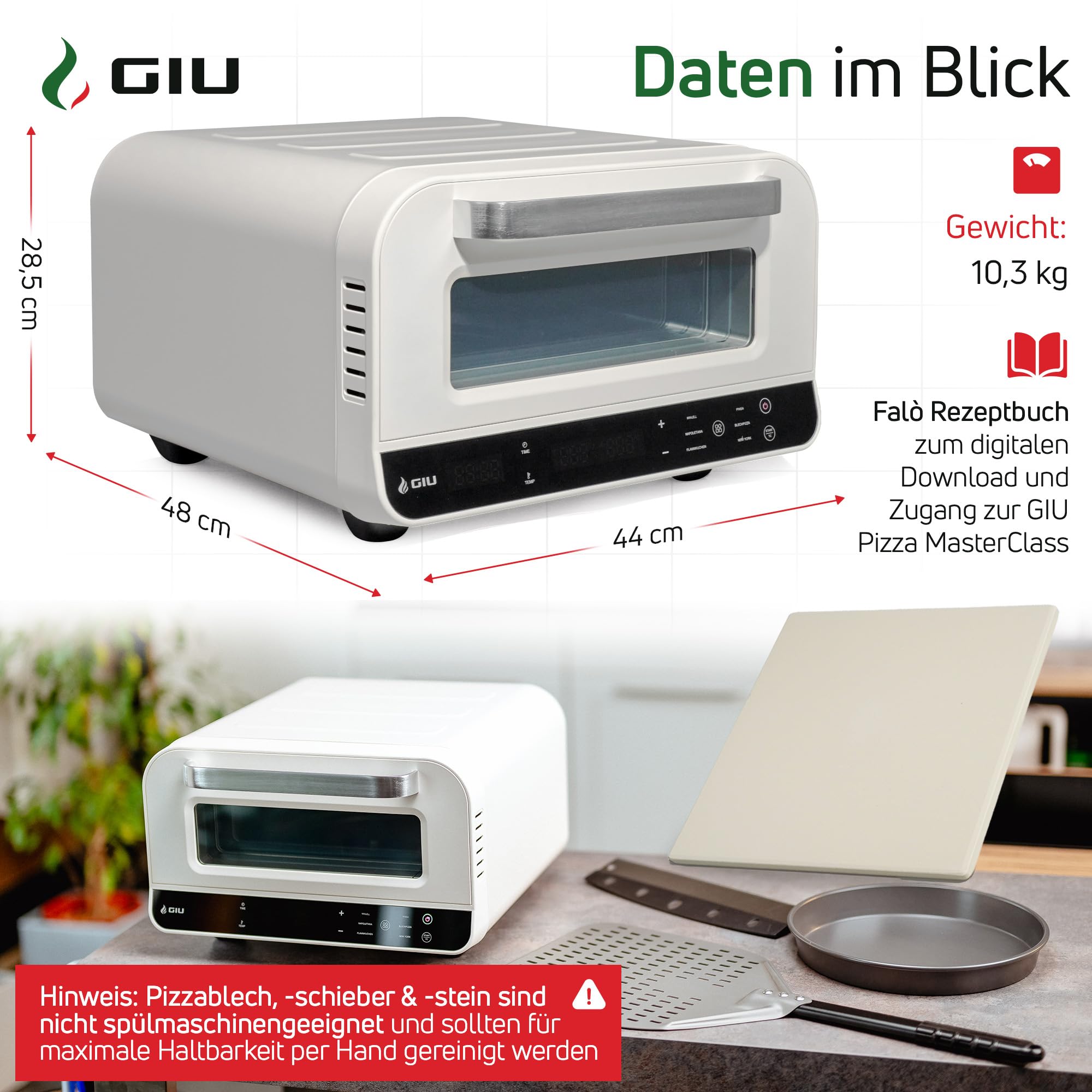 Elektrischer Pizzaofen - Starker Elektro-Ofen fรผr neapolitanische Pizza | Backofen, Pizzaofen, elektrisch, Electric Oven | รber 400 Grad FusionHeat-Tech | Genieรe Steinofen-Geschmack Zuhause | GIU